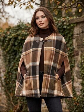 RACHEL Rachel Roy Plaid Cape Coat Toggle Closure Size Small/Medium